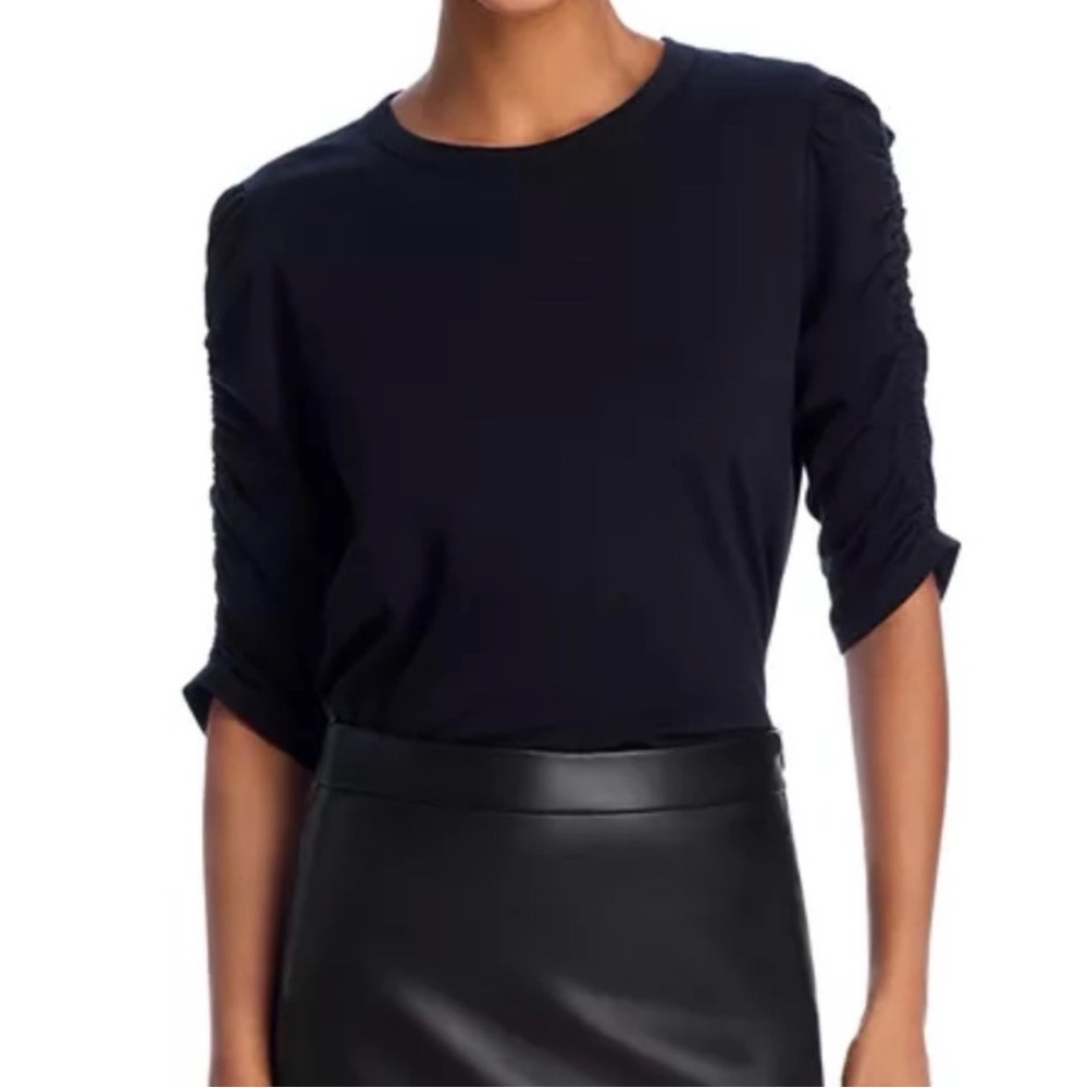 Veronica Beard Waldorf Ruched Sleeves Black TShirt- XS
